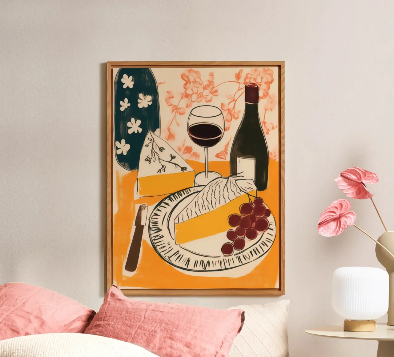 Natura morta francese con vino, uva e formaggio pannello forex da Autofocus