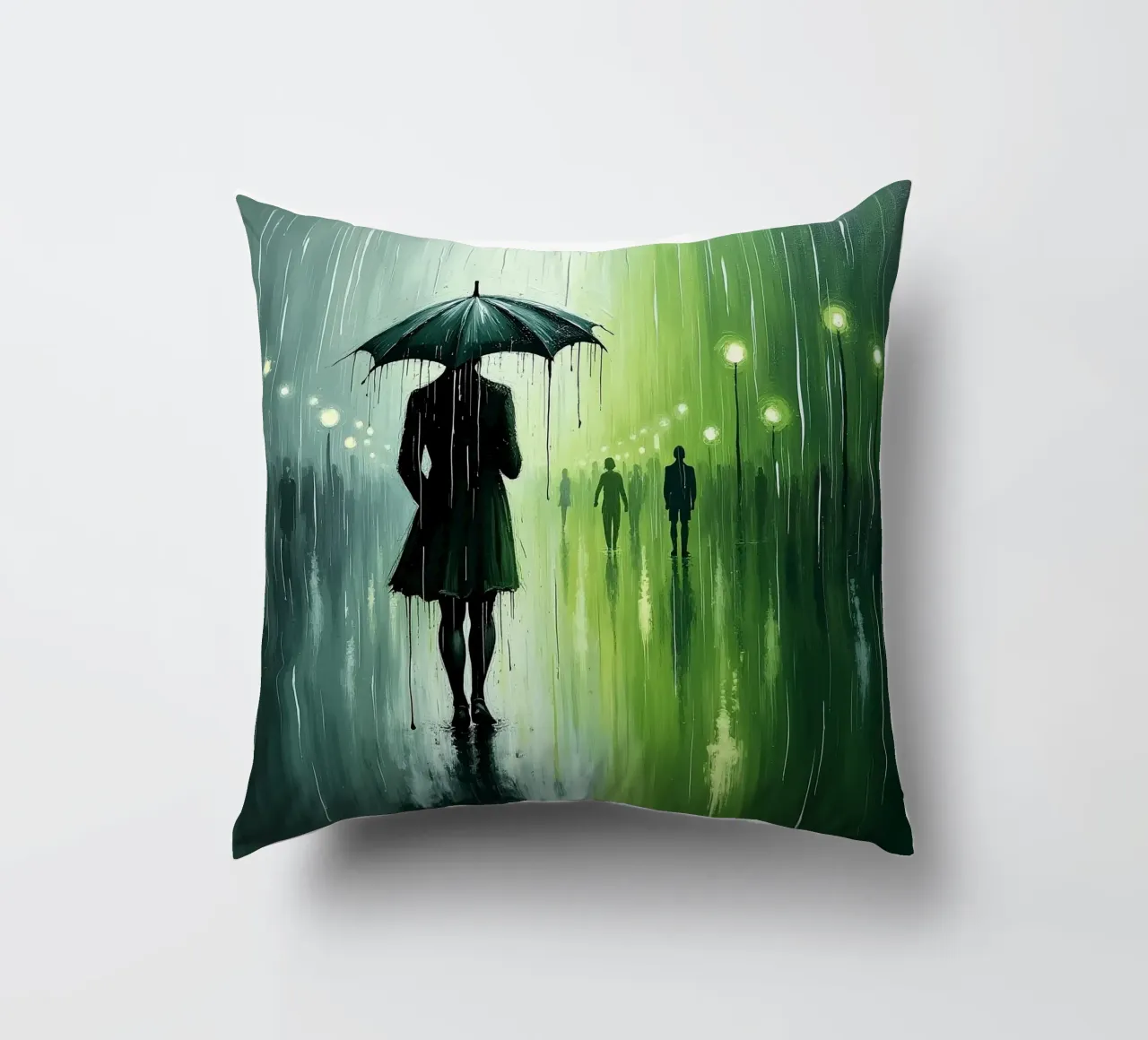 Passeggiata sotto la pioggia_ombrello verde_2 cuscino da Fantasie & Mystikwelten by LK