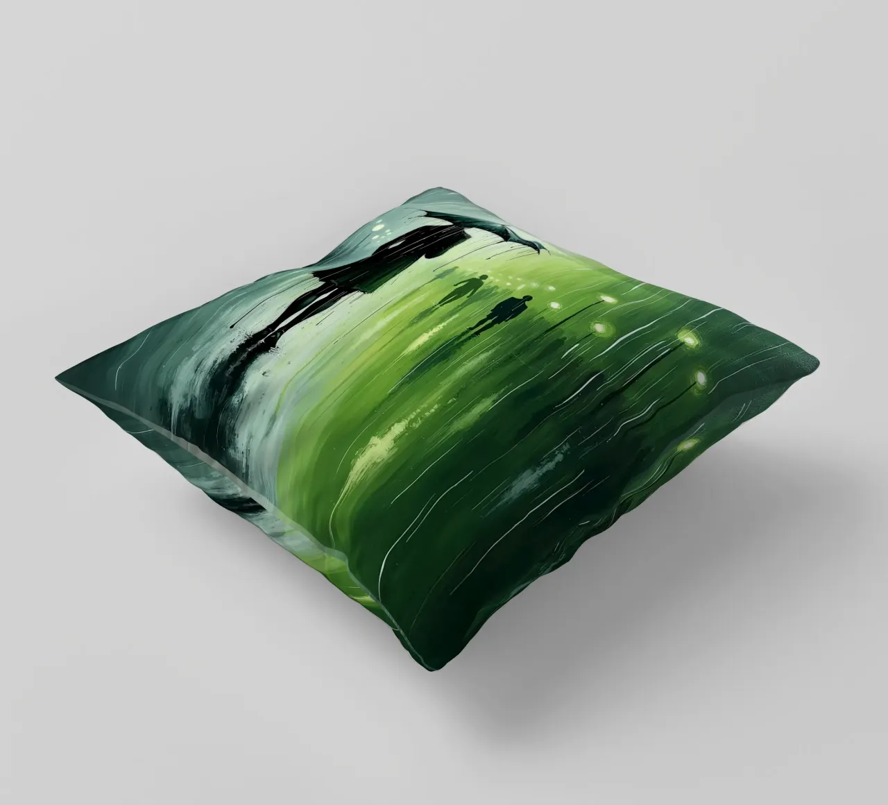 Passeggiata sotto la pioggia_ombrello verde_2 cuscino da Fantasie & Mystikwelten by LK