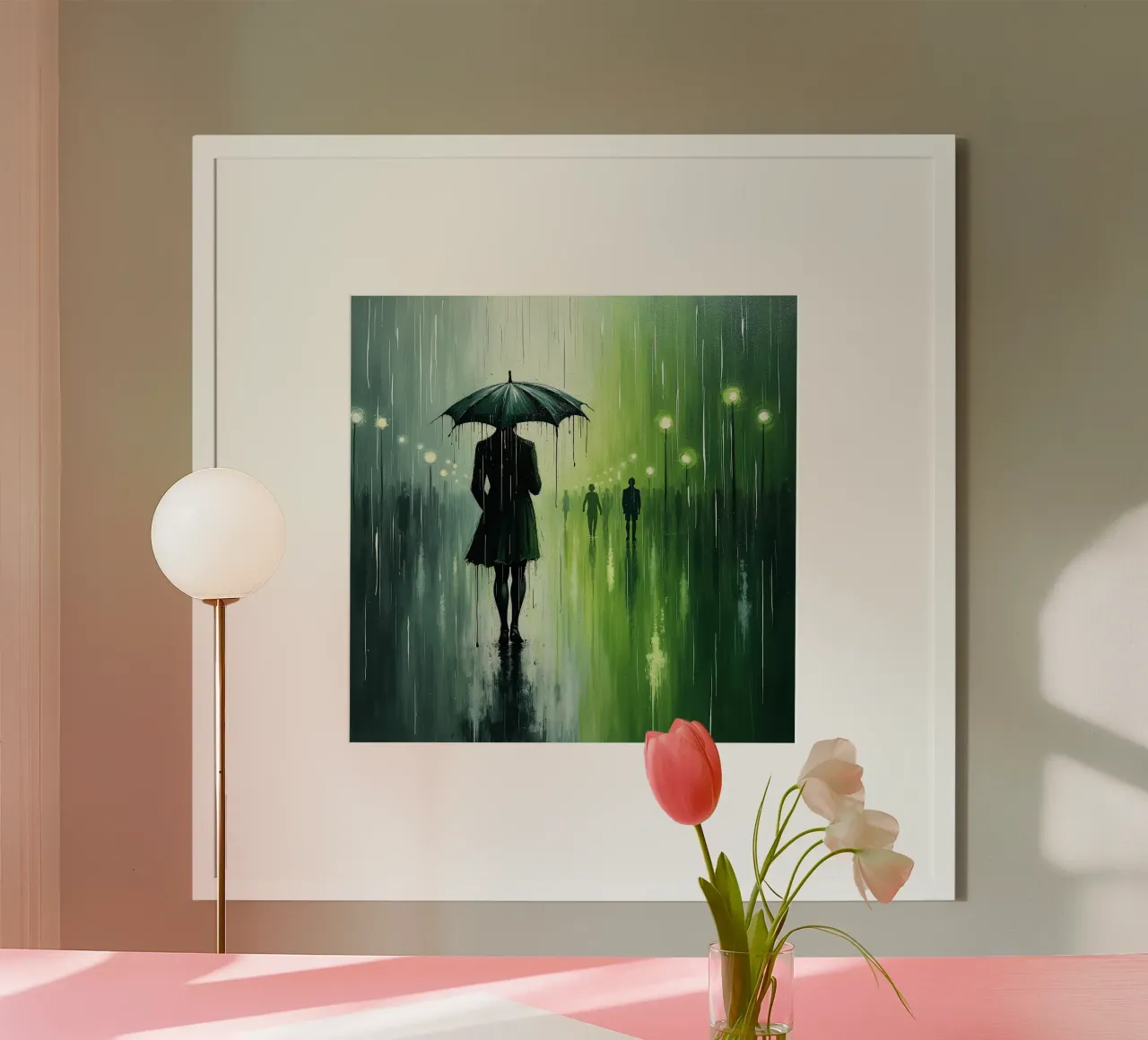 Promenade sous la pluie_parapluie vert_2 hahnemühle de Fantasie & Mystikwelten by LK