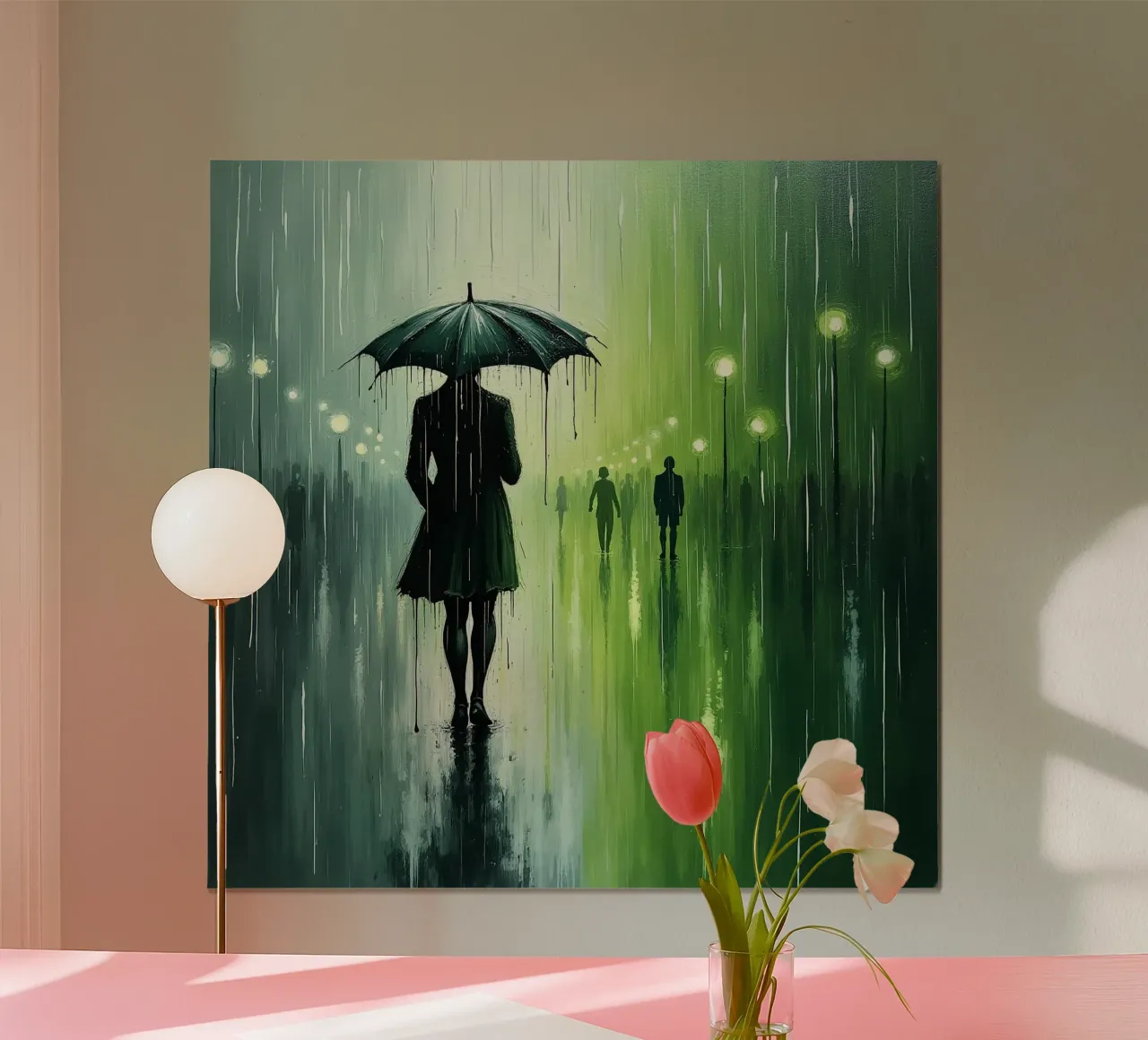 Promenade sous la pluie_parapluie vert_2 hahnemühle de Fantasie & Mystikwelten by LK