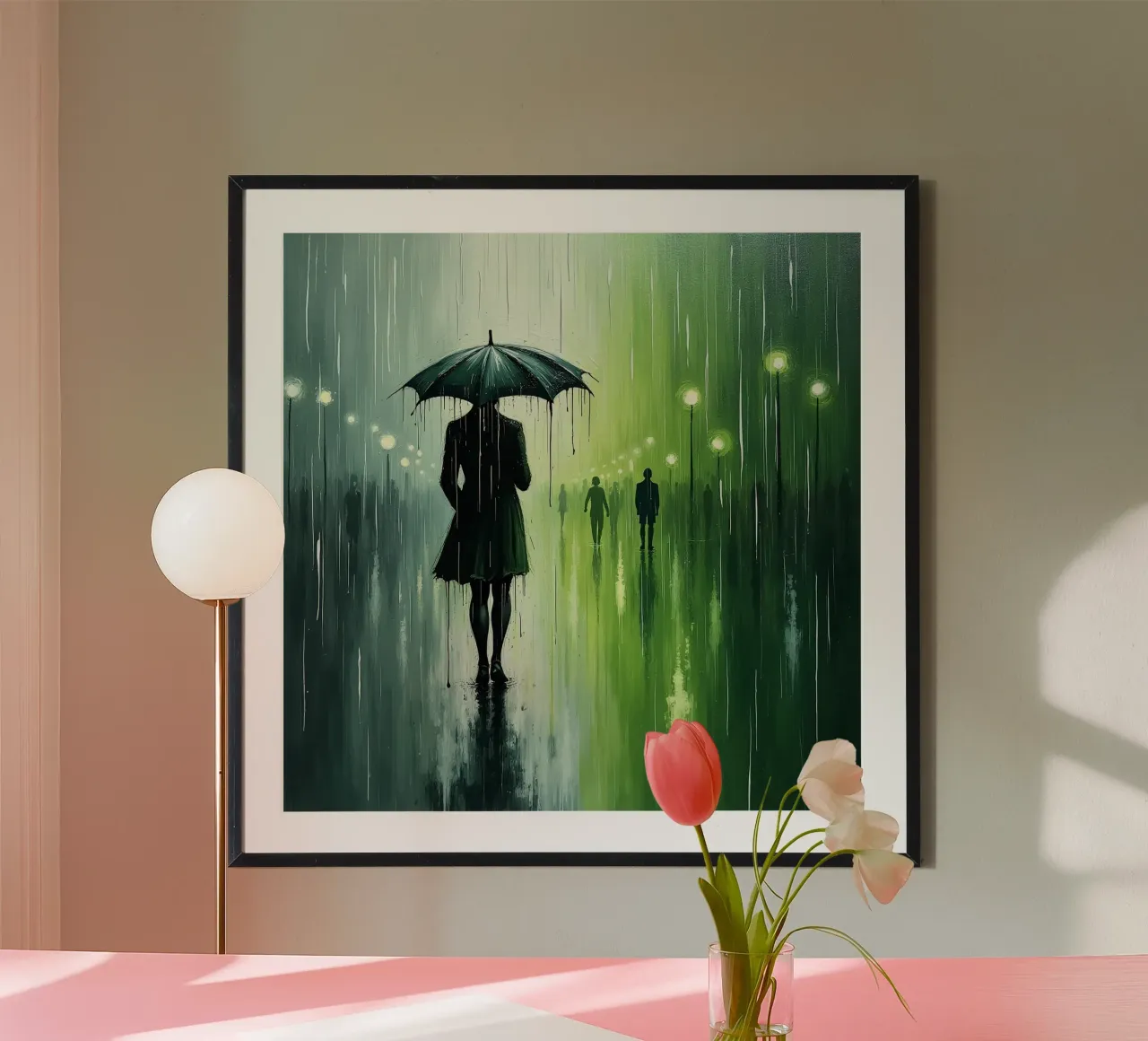 Promenade sous la pluie_parapluie vert_2 hahnemühle de Fantasie & Mystikwelten by LK