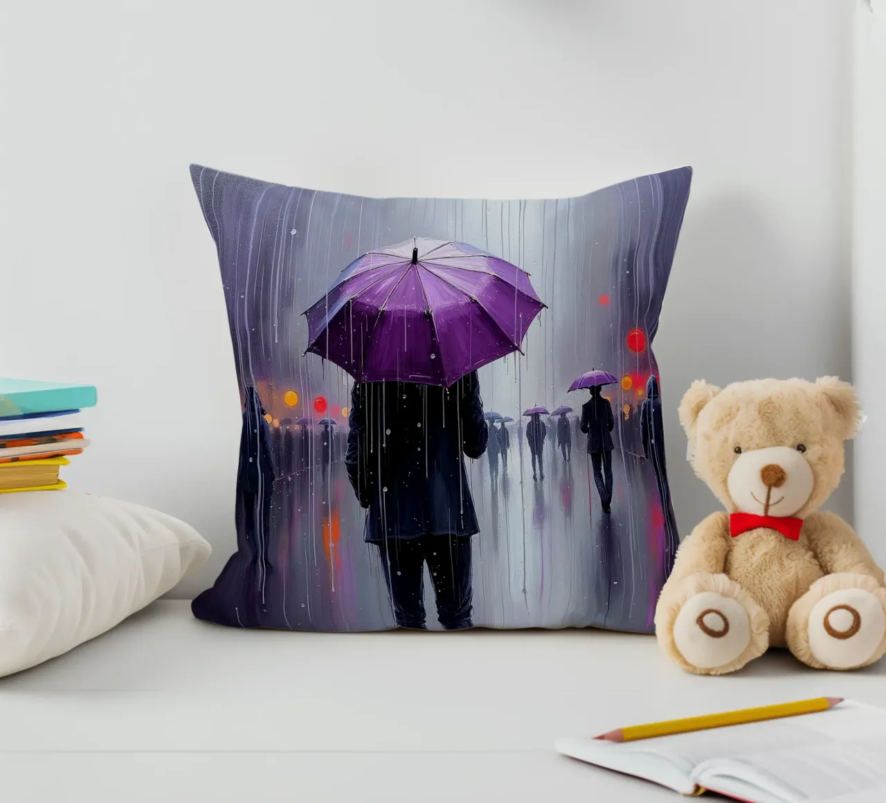Camminare sotto la pioggia_ombrello viola_2 cuscino da Fantasie & Mystikwelten by LK