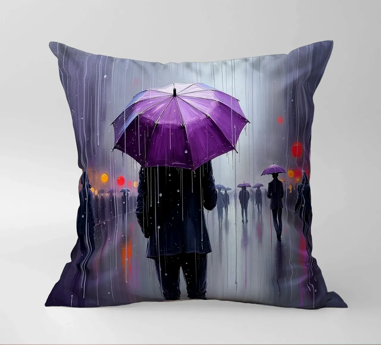 Camminare sotto la pioggia_ombrello viola_2 cuscino da Fantasie & Mystikwelten by LK