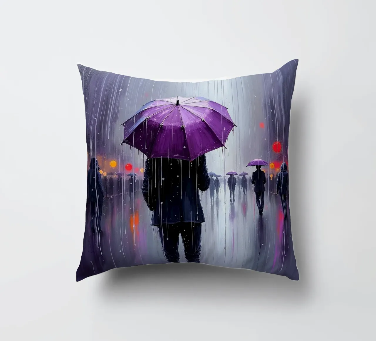 Camminare sotto la pioggia_ombrello viola_2 cuscino da Fantasie & Mystikwelten by LK