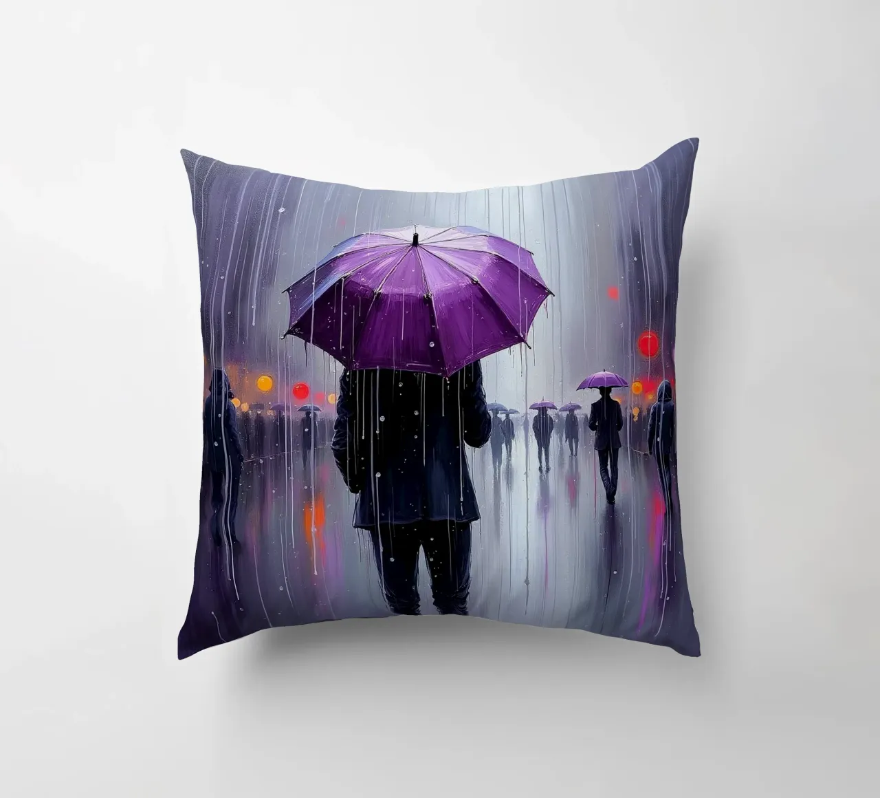 Camminare sotto la pioggia_ombrello viola_2 cuscino da Fantasie & Mystikwelten by LK