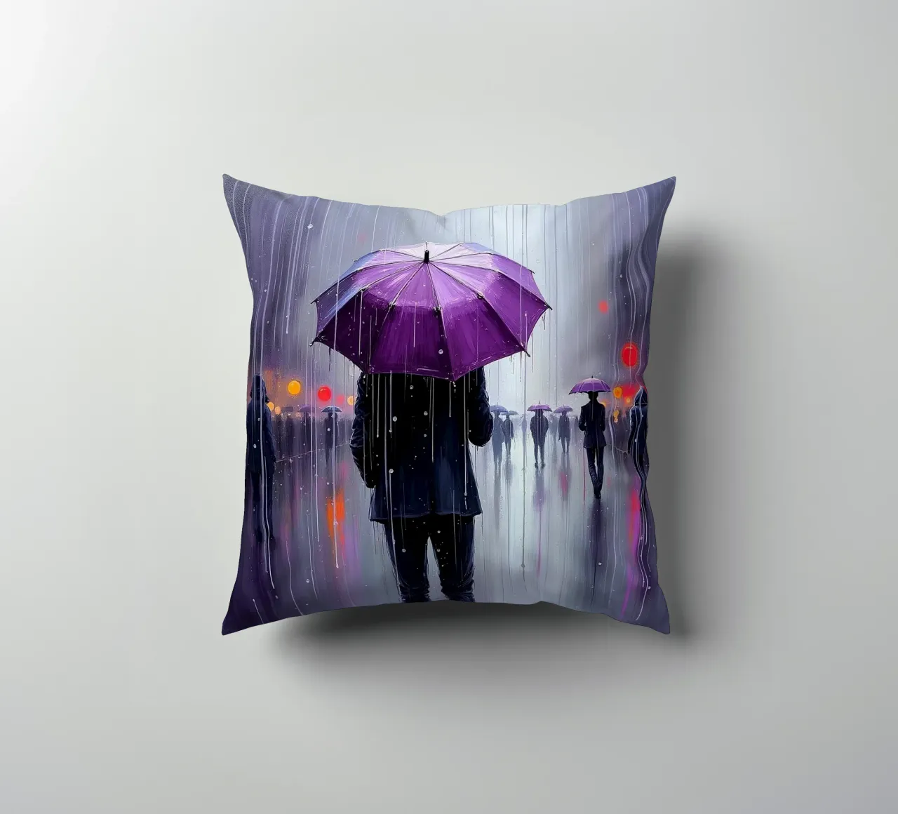 Camminare sotto la pioggia_ombrello viola_2 cuscino da Fantasie & Mystikwelten by LK