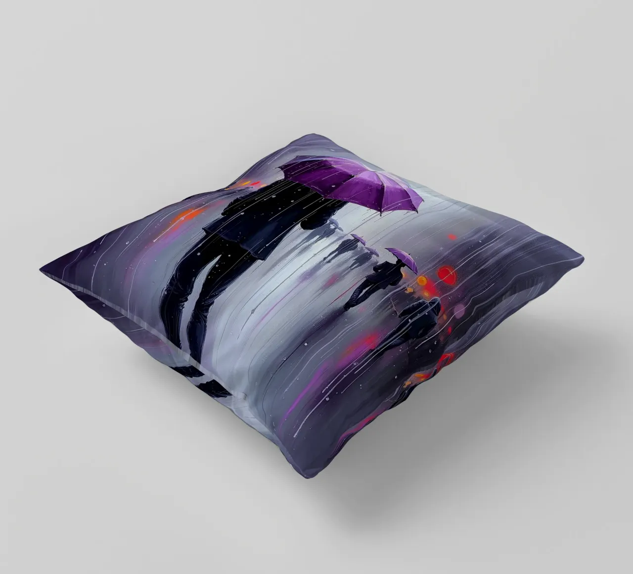 Camminare sotto la pioggia_ombrello viola_2 cuscino da Fantasie & Mystikwelten by LK