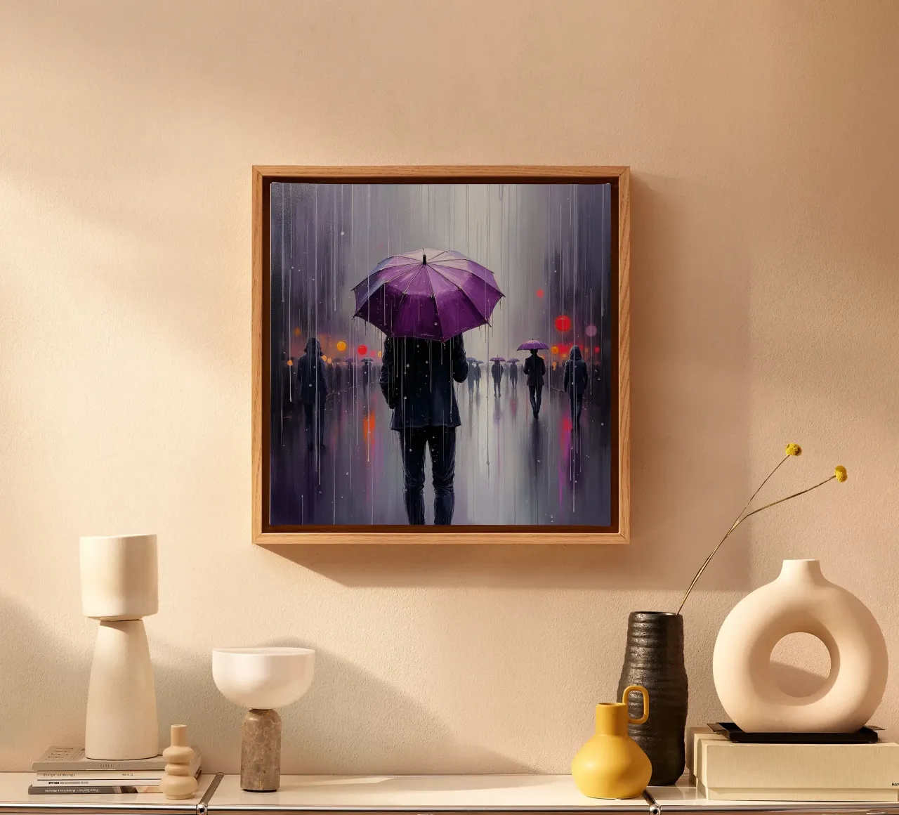 Wandeling in de regen_paraplu violet_2 canvas van Fantasie & Mystikwelten by LK