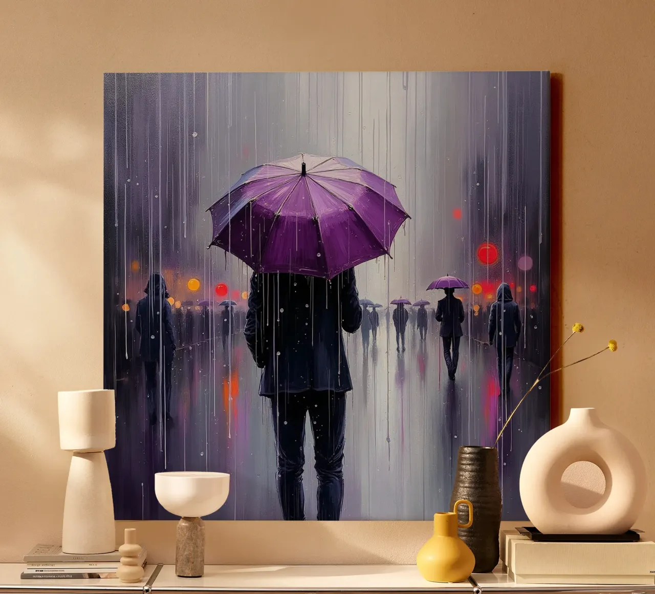 Wandeling in de regen_paraplu violet_2 canvas van Fantasie & Mystikwelten by LK