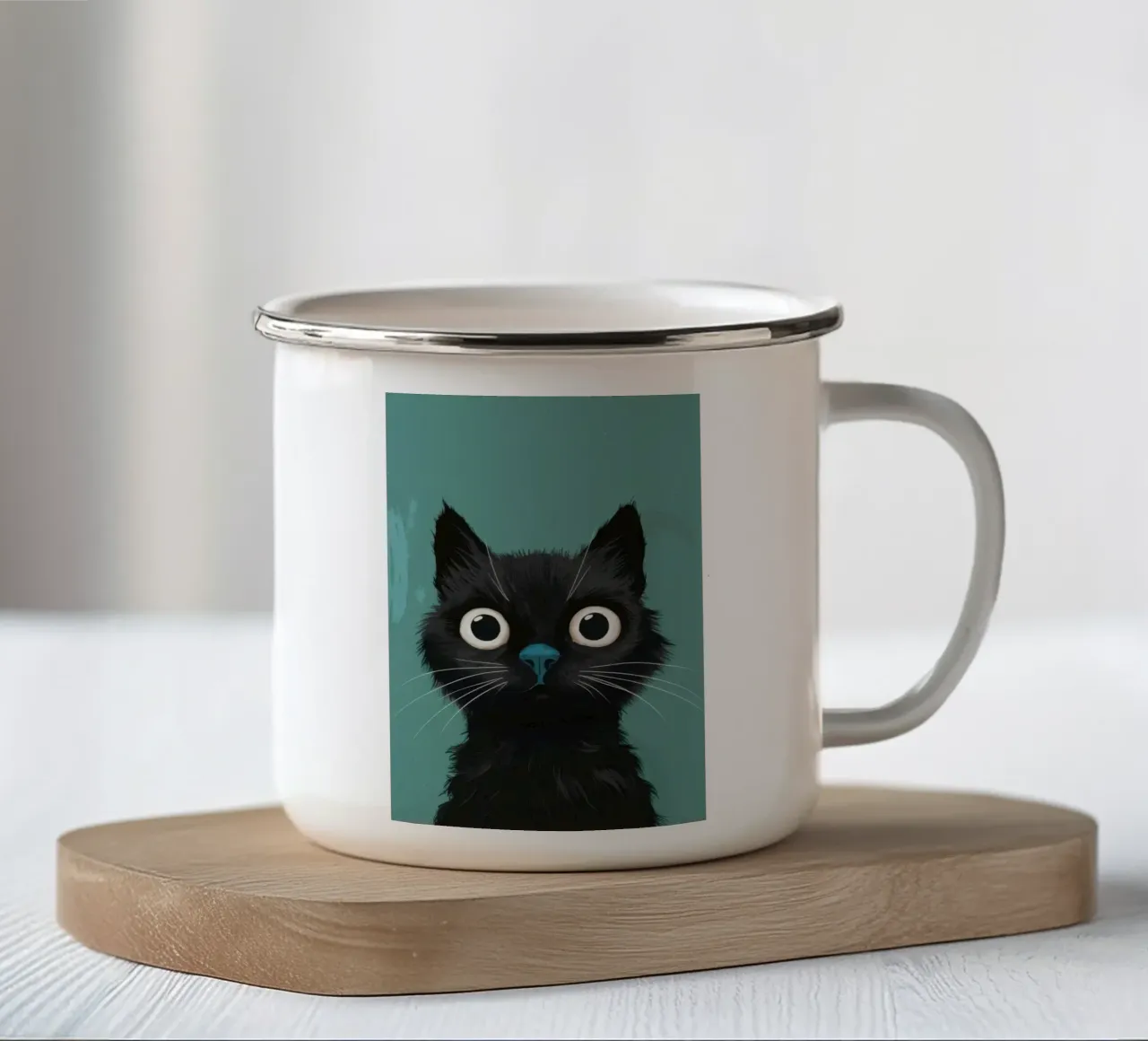 Sguardo felino pieno d'anima tazza in smalto da Solace Light