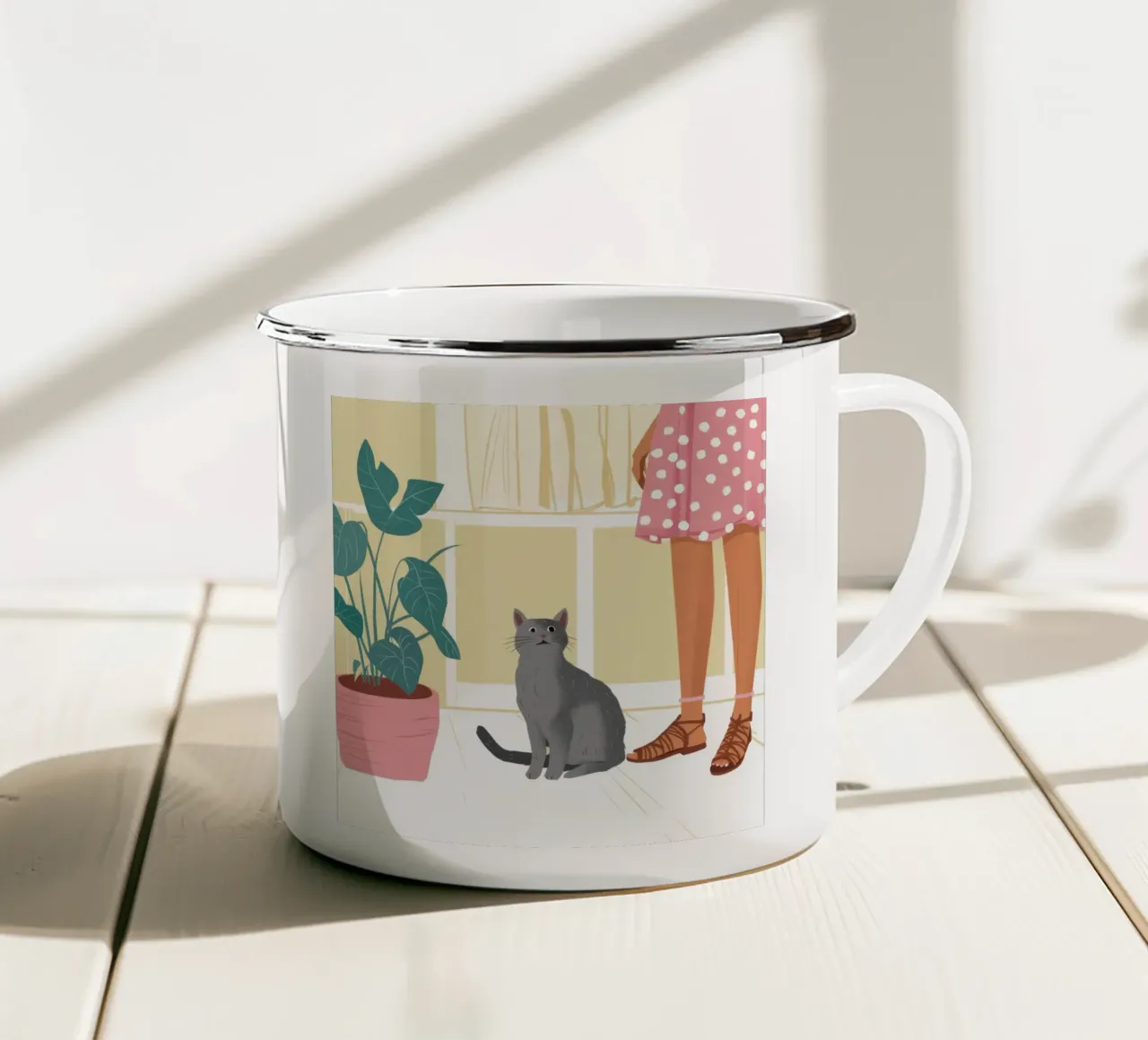 Compagno felino tranquillo tazza in smalto da Solace Light
