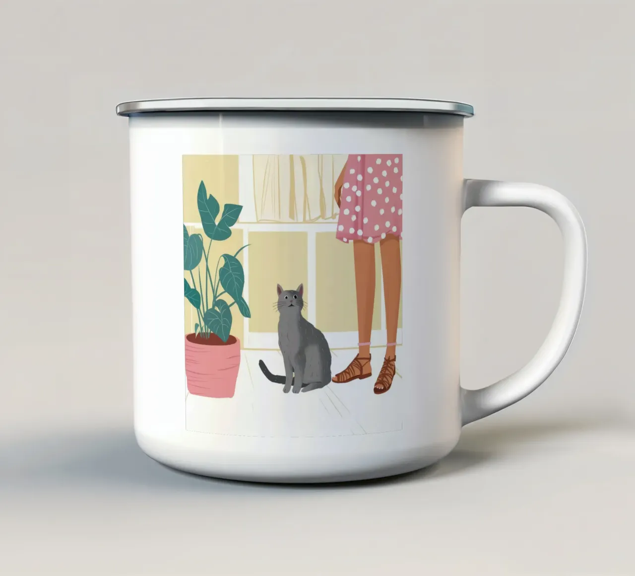 Compagno felino tranquillo tazza in smalto da Solace Light