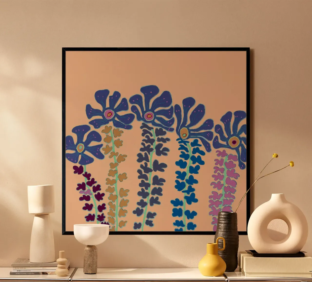 La nostra pesca di terra poster con telaio in legno da Helen Joynson