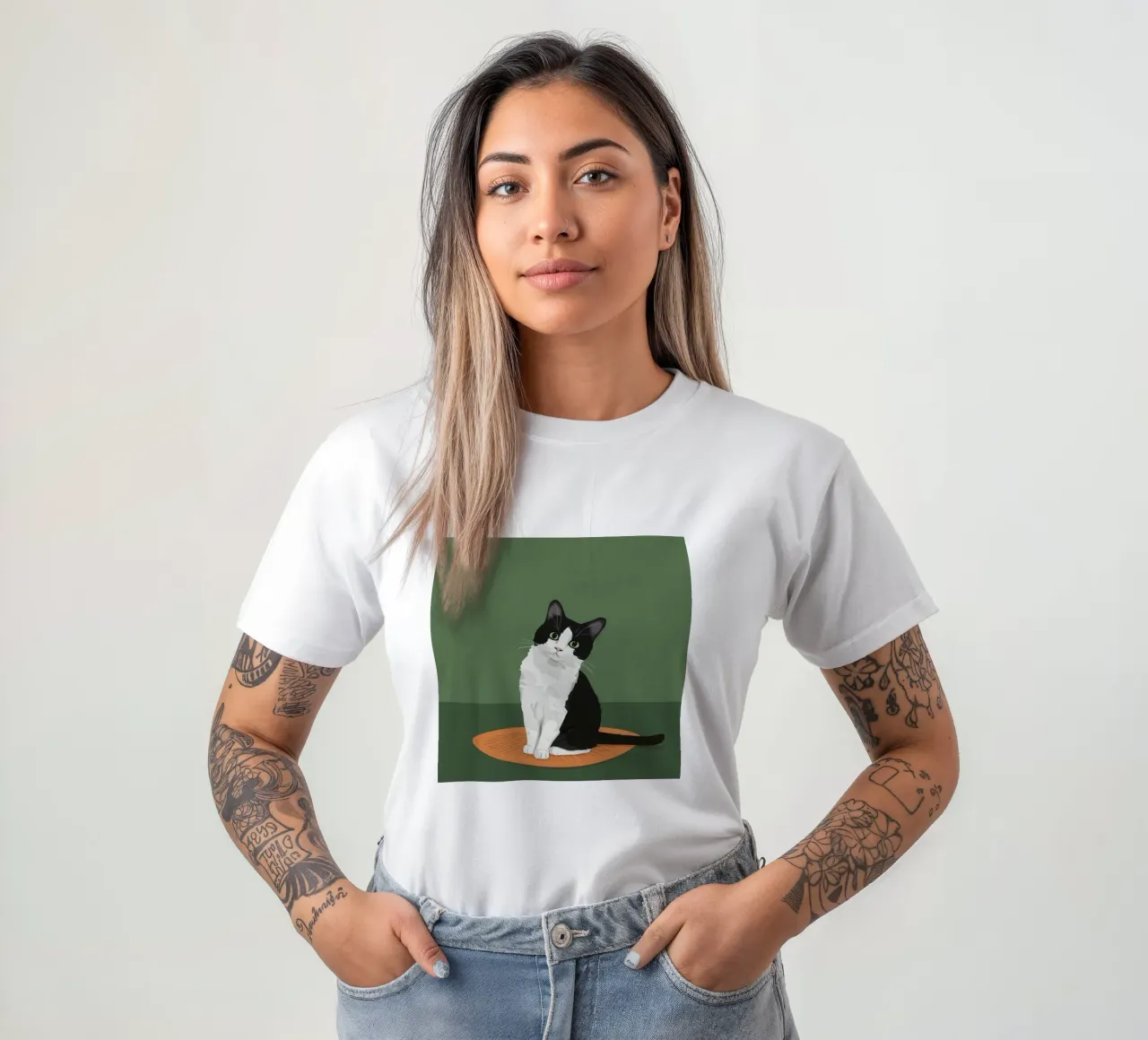 Gatto Tuxedo in posa t-shirt da Solace Light