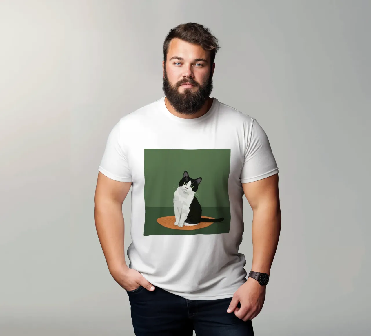 Gatto Tuxedo in posa t-shirt da Solace Light