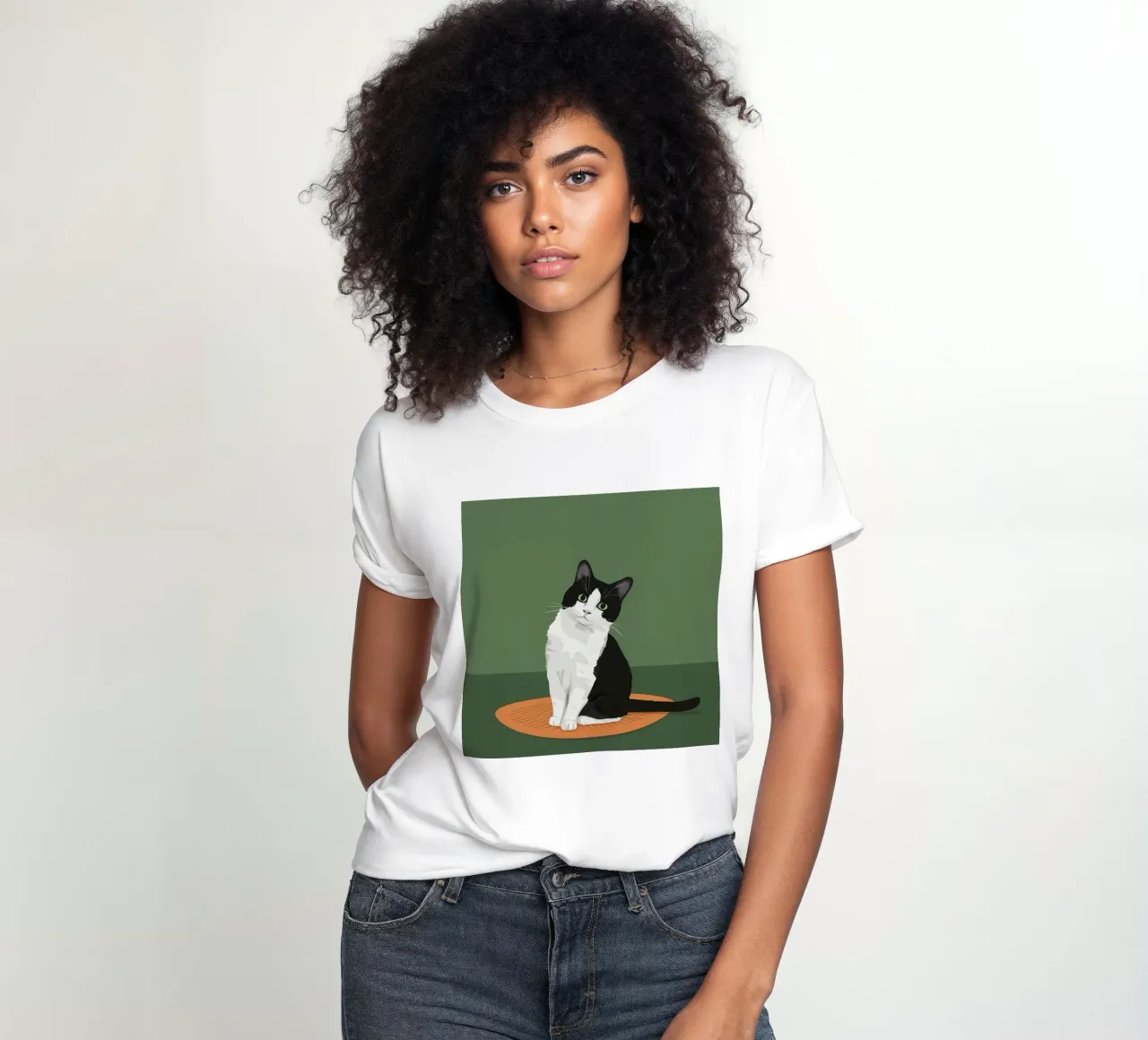 Gatto Tuxedo in posa t-shirt da donna da Solace Light