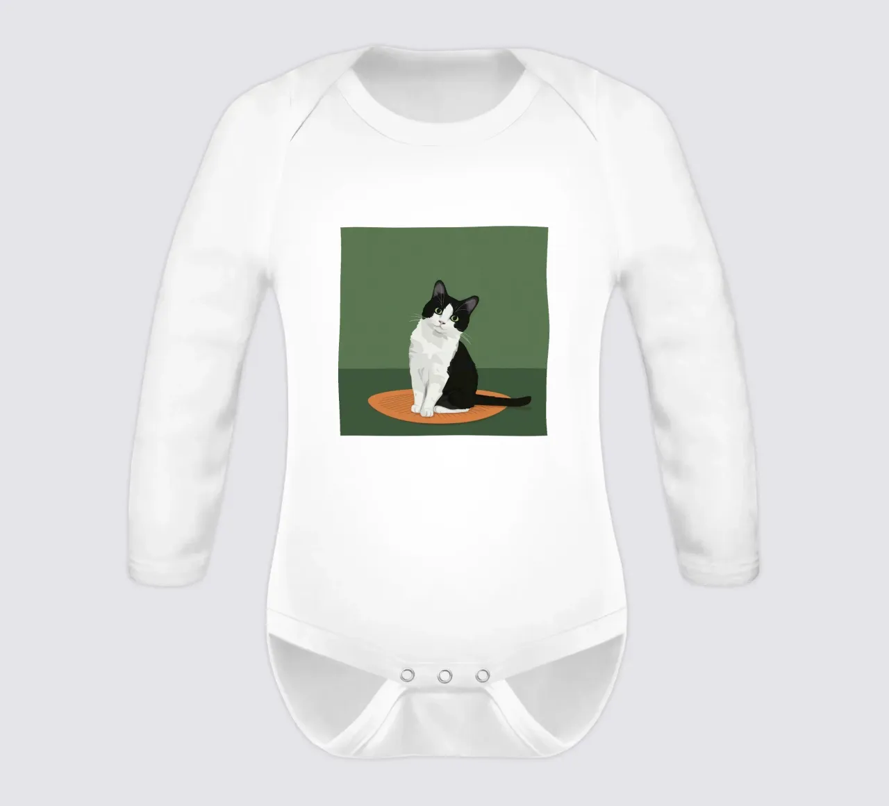 Gatto Tuxedo in posa body neonato maniche lunghe da Solace Light