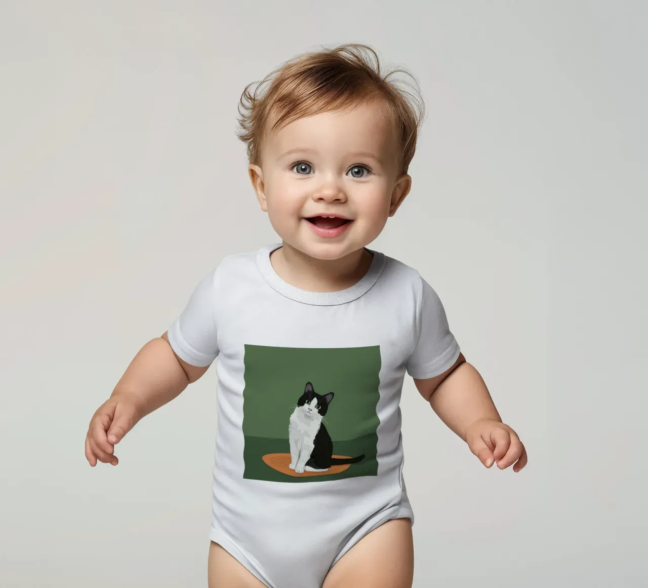 Gatto Tuxedo in posa body neonato maniche corte da Solace Light