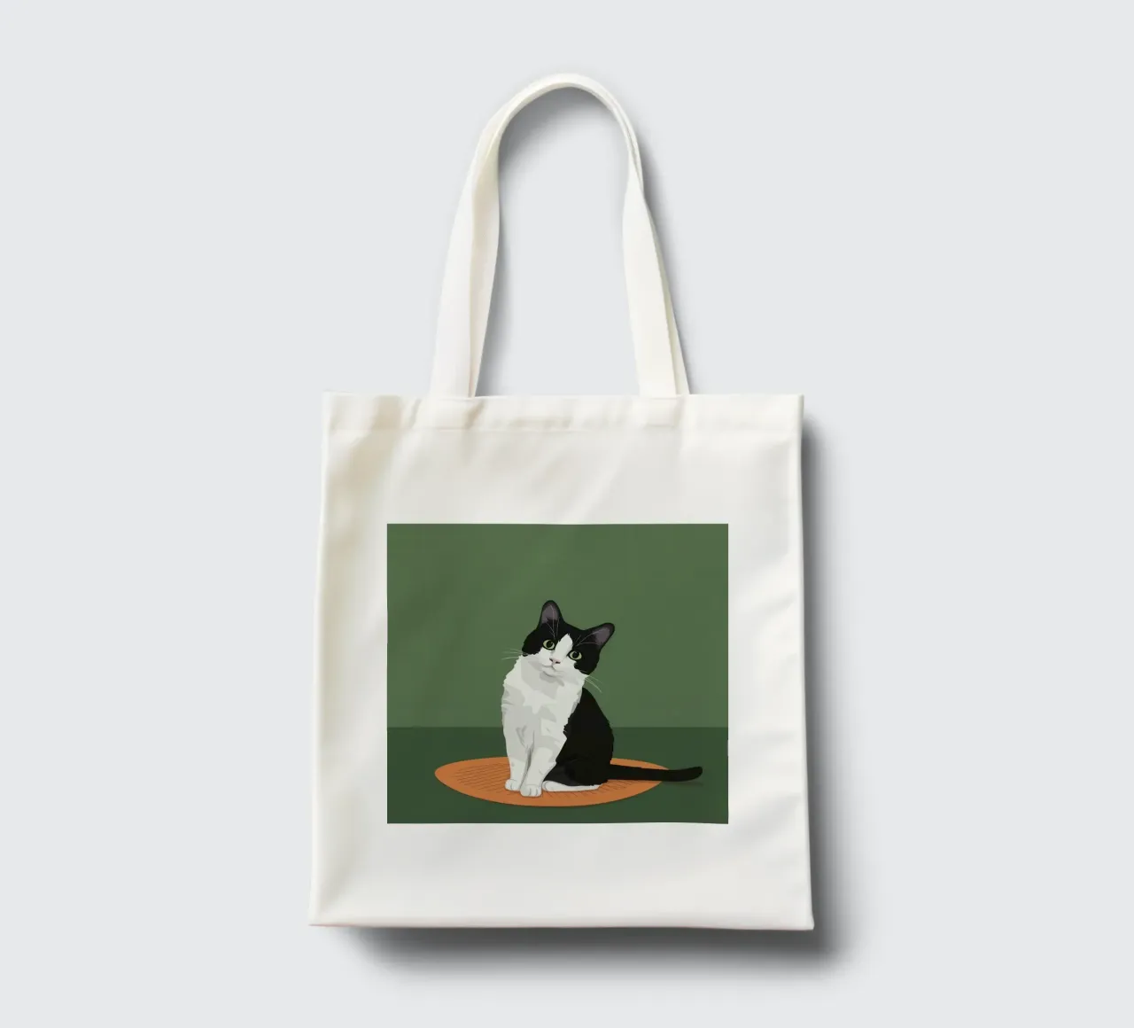 Gatto Tuxedo in posa borsa in juta da Solace Light