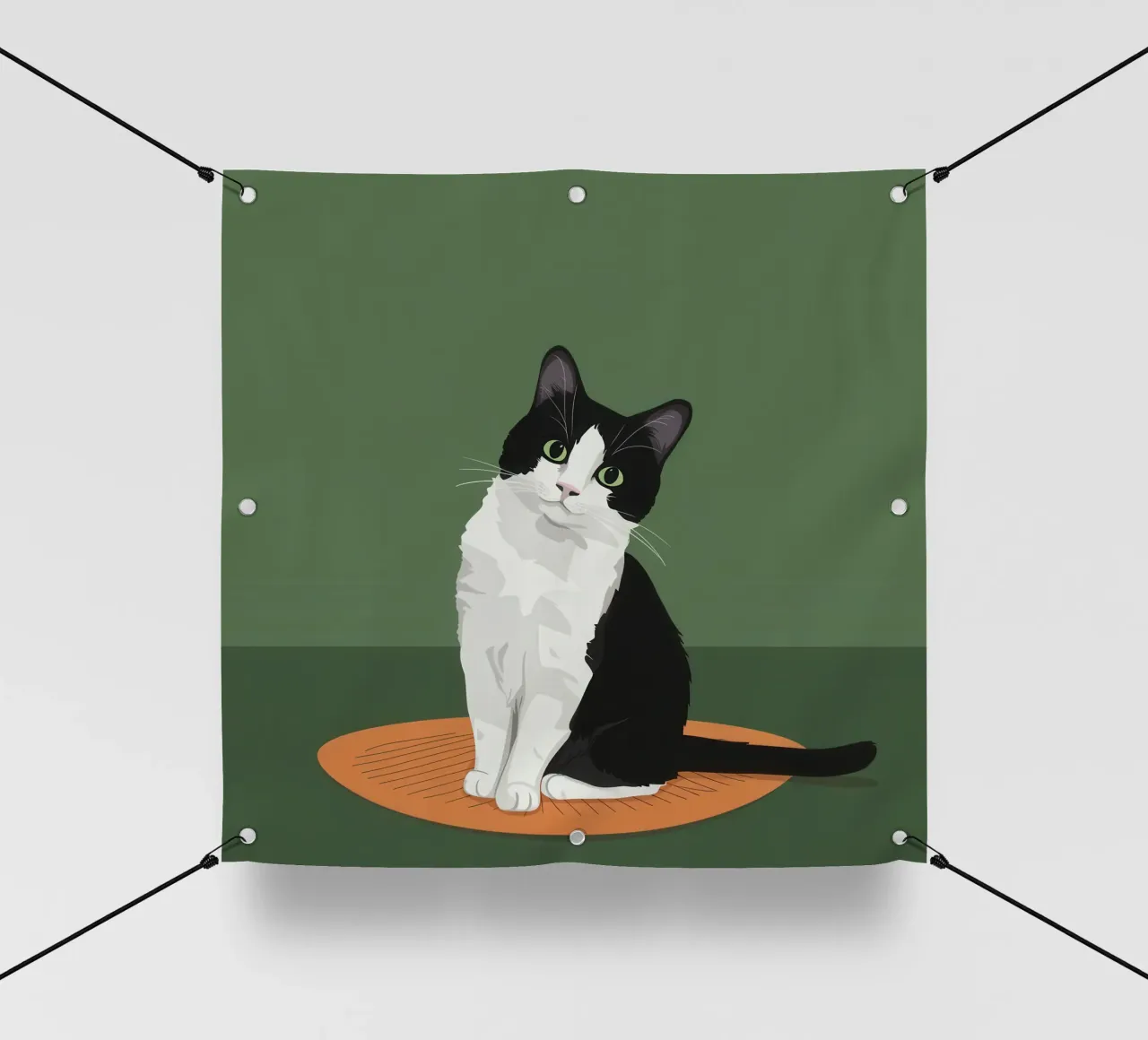 Gatto Tuxedo in posa telo in pvc da Solace Light