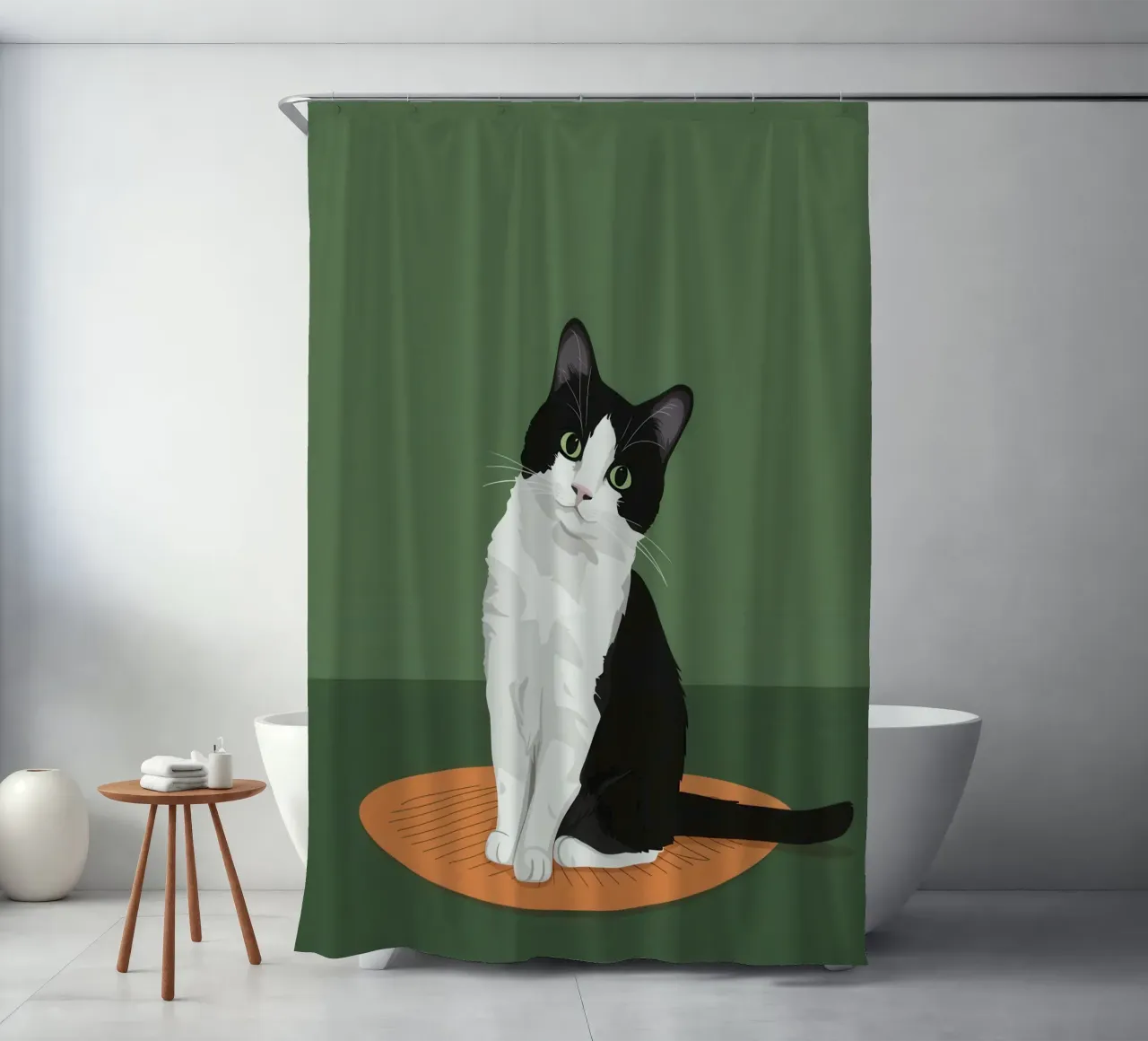 Gatto Tuxedo in posa tenda da doccia da Solace Light