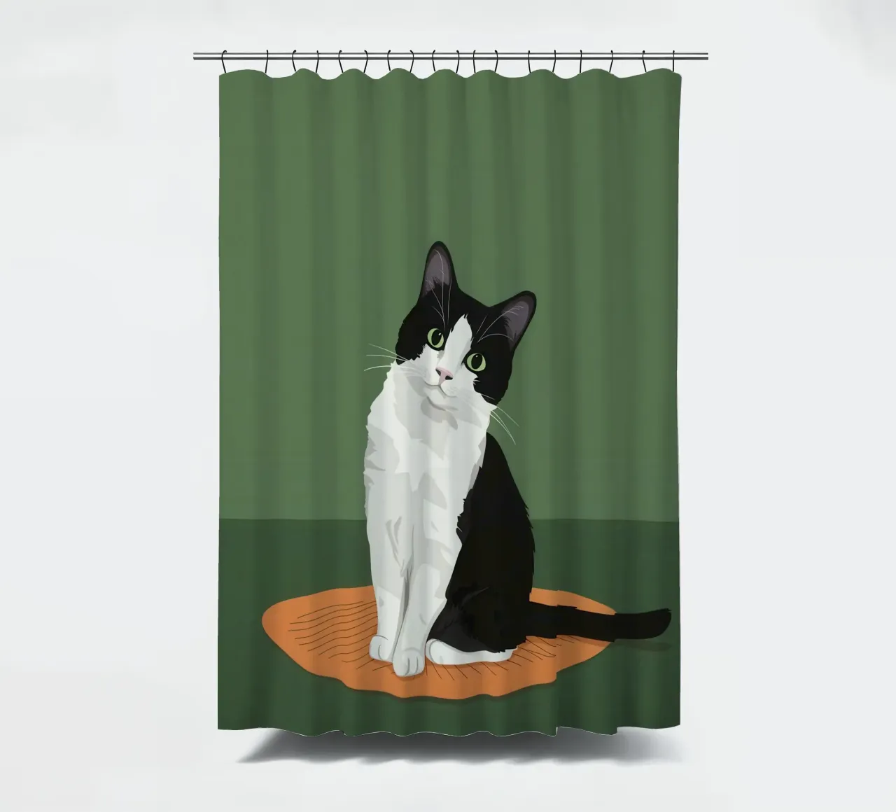 Gatto Tuxedo in posa tenda da doccia da Solace Light
