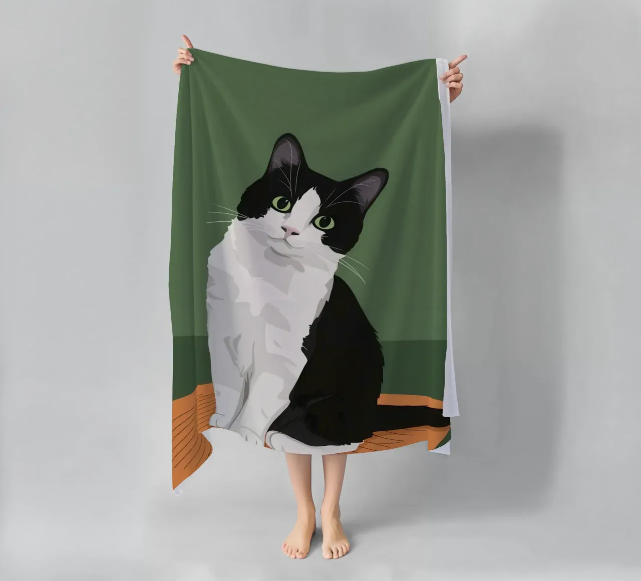 Gatto Tuxedo in posa telo mare da Solace Light