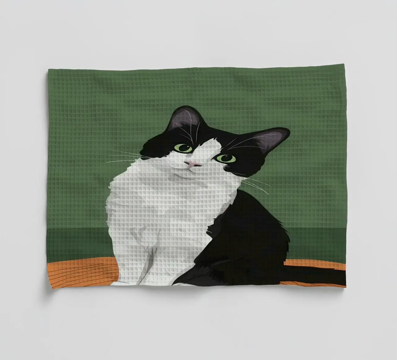 Gatto Tuxedo in posa canovaccio da cucina da Solace Light