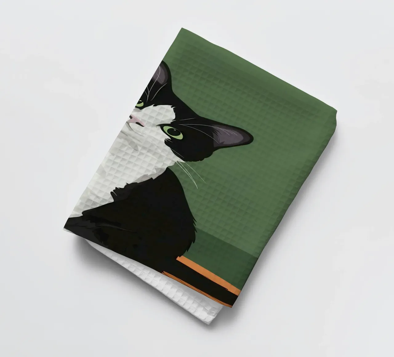 Gatto Tuxedo in posa canovaccio da cucina da Solace Light