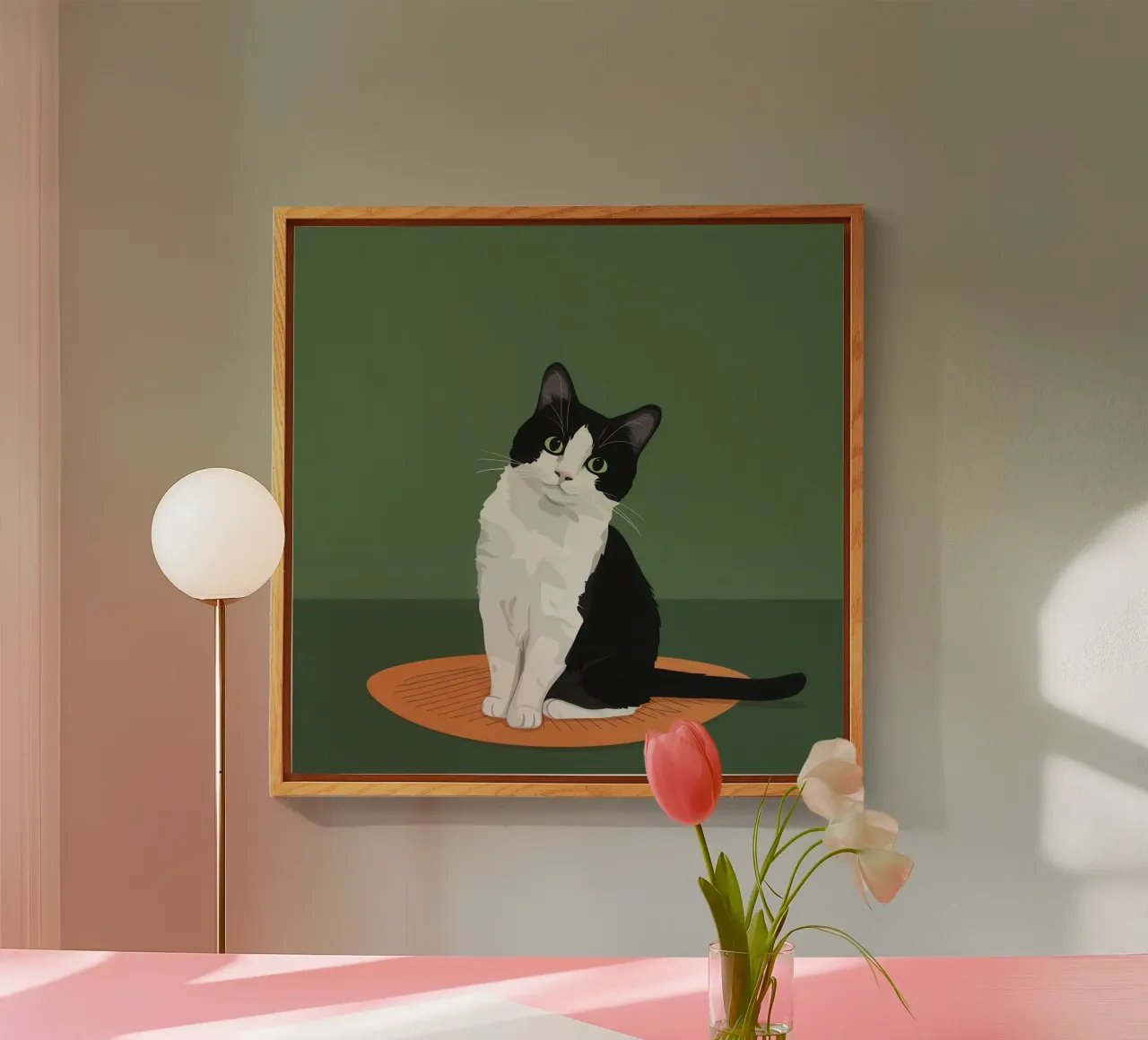 Gatto Tuxedo in posa plexiglass da Solace Light