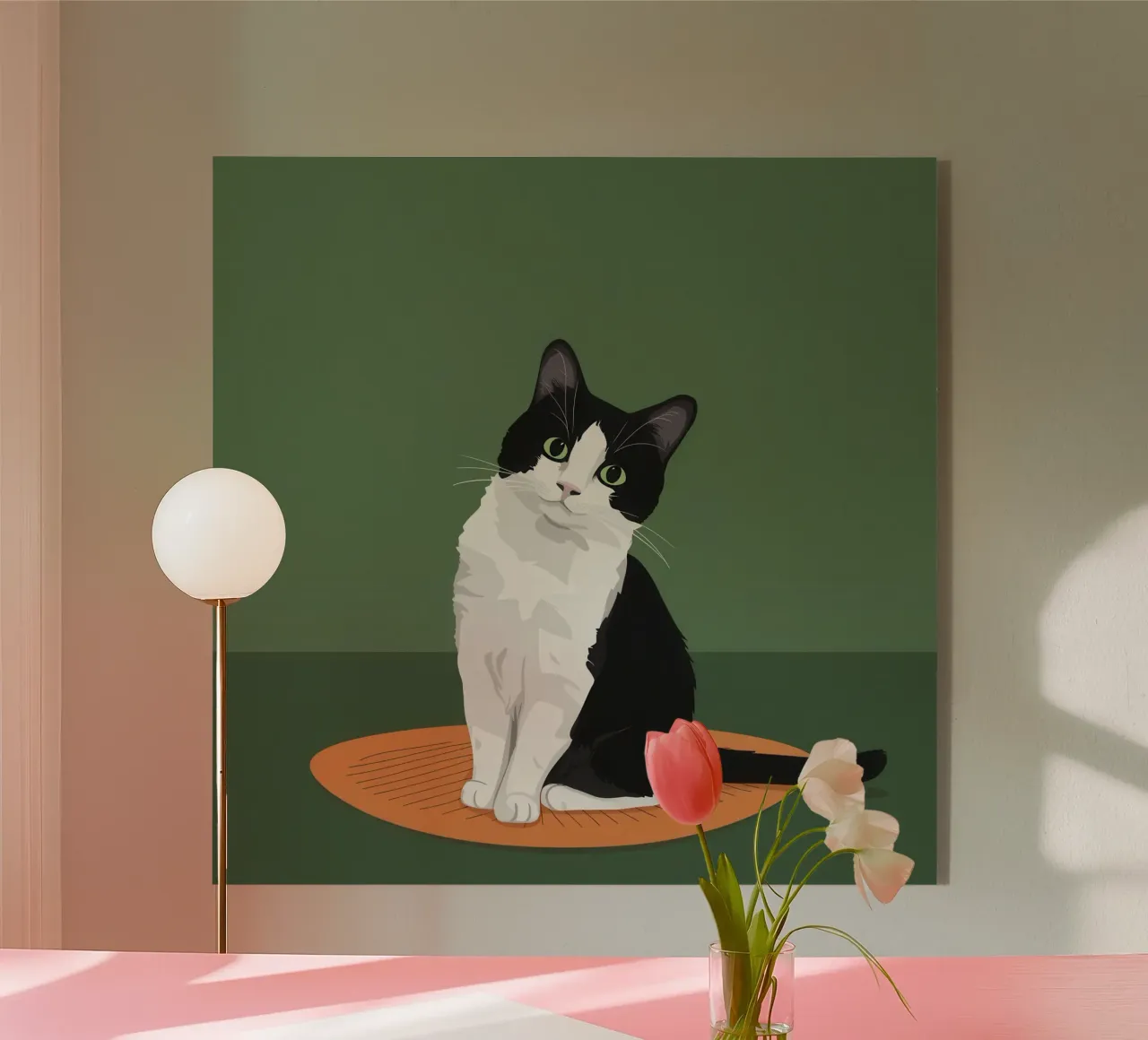 Gatto Tuxedo in posa plexiglass da Solace Light