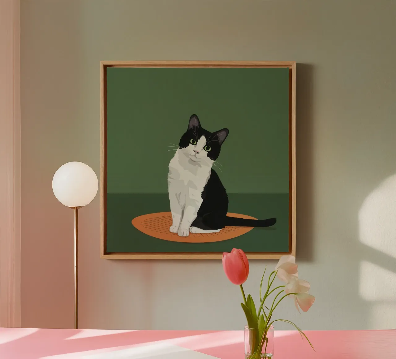 Gatto Tuxedo in posa tela da Solace Light