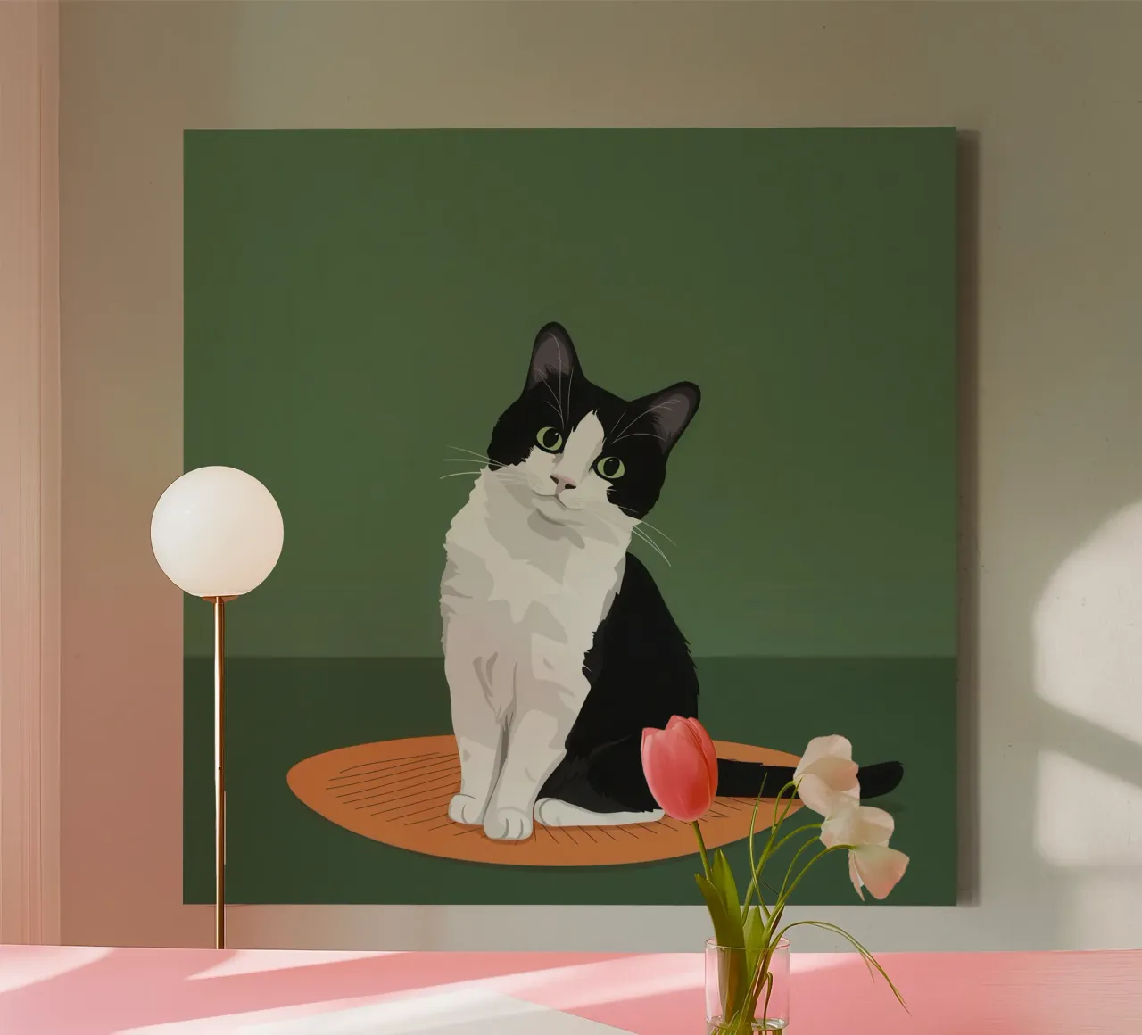 Gatto Tuxedo in posa tela da Solace Light