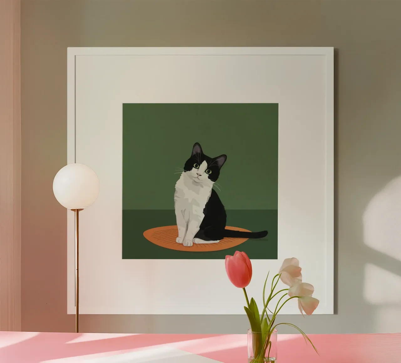 Gatto Tuxedo in posa poster con telaio in alluminio da Solace Light