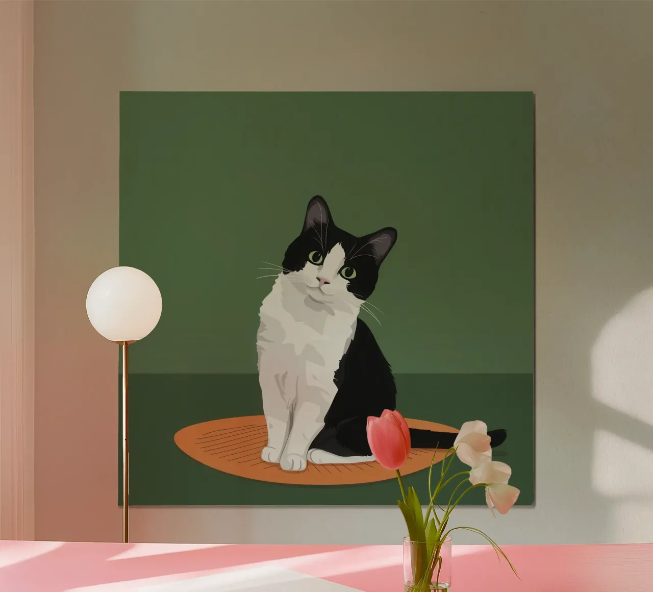 Gatto Tuxedo in posa poster con telaio in alluminio da Solace Light