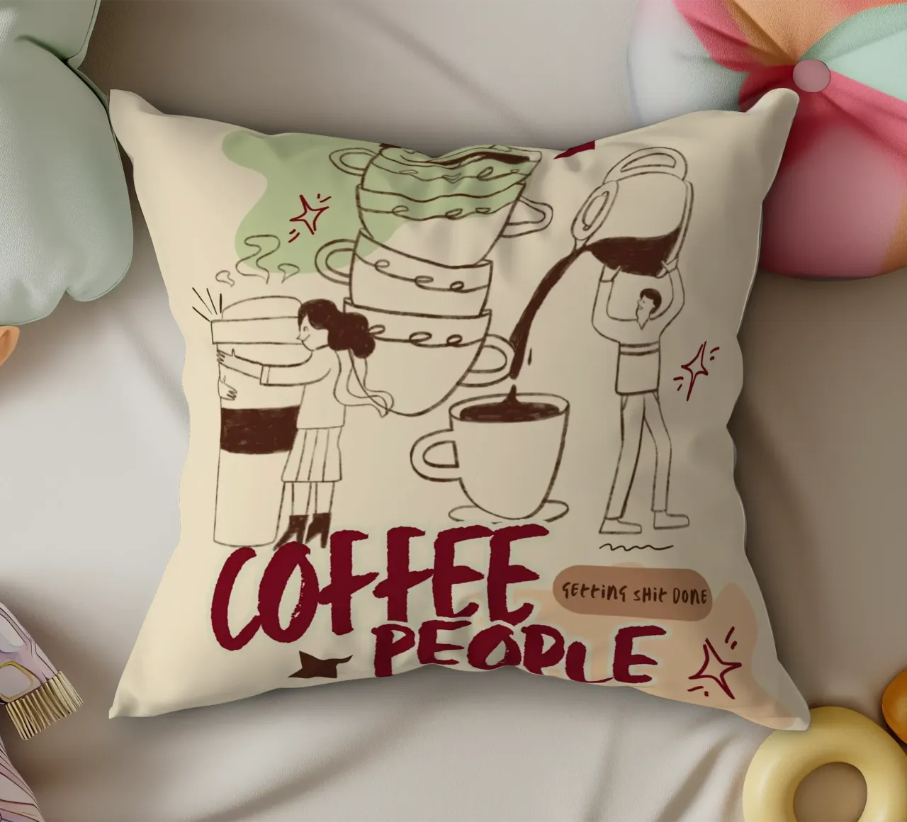 Le persone che bevono il caffè fanno cose importanti cuscino da Taika Tori Art