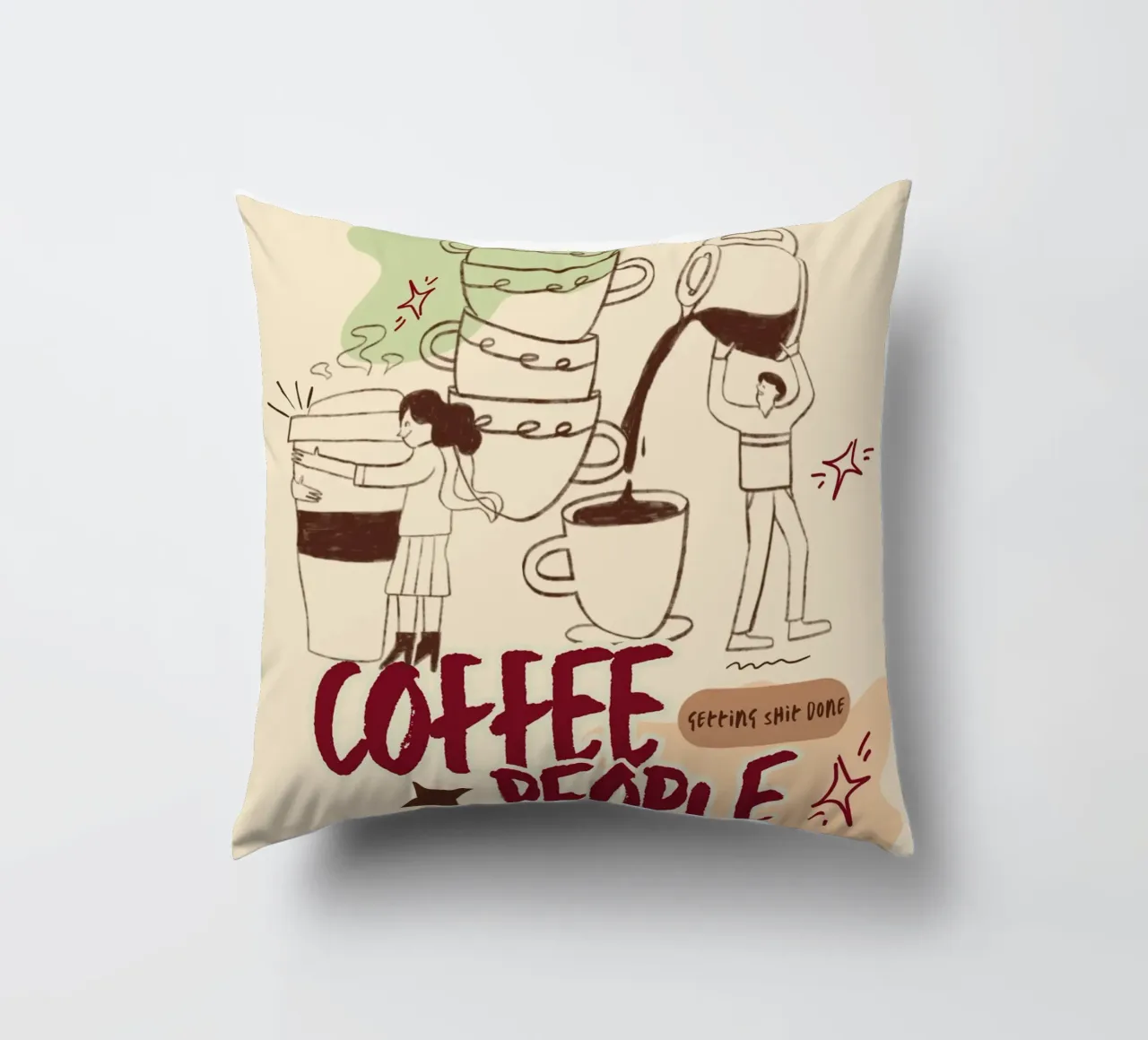Le persone che bevono il caffè fanno cose importanti cuscino da Taika Tori Art