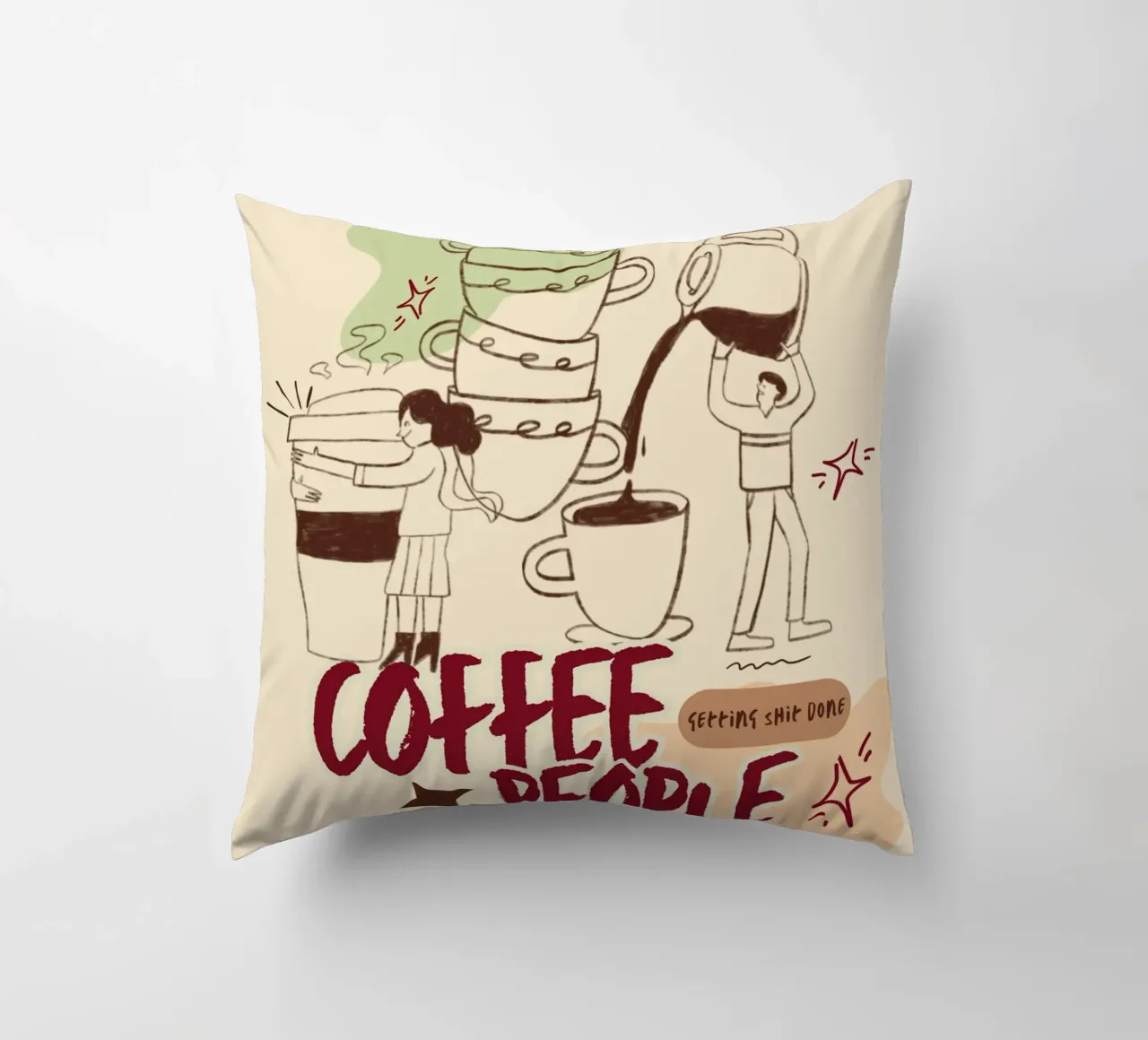 Le persone che bevono il caffè fanno cose importanti cuscino da Taika Tori Art