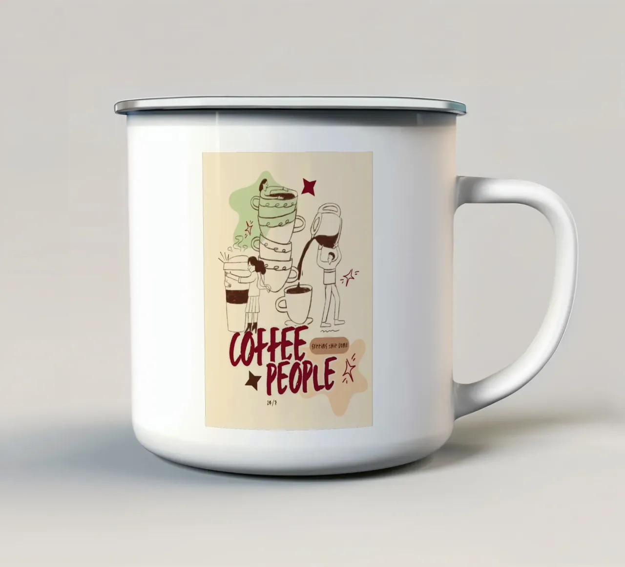 Le persone che bevono il caffè fanno cose importanti tazza in smalto da Taika Tori Art