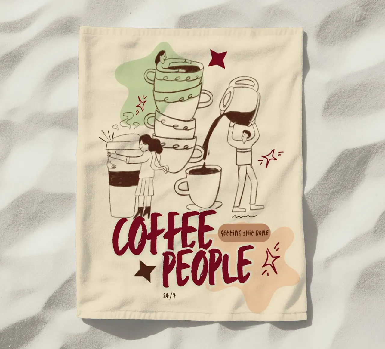 Le persone che bevono il caffè fanno cose importanti telo mare da Taika Tori Art