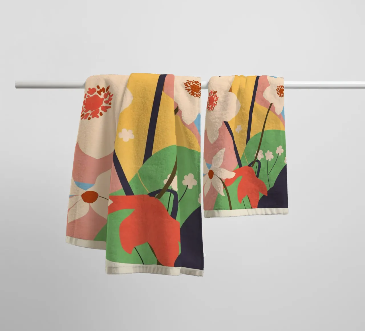 Abstracte kunst landschap bloemen 2 badhanddoek van ThingDesign