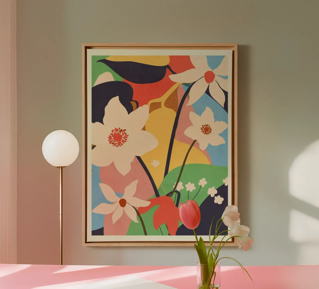 Abstracte kunst landschap bloemen 2 canvas met Baklijst van ThingDesign
