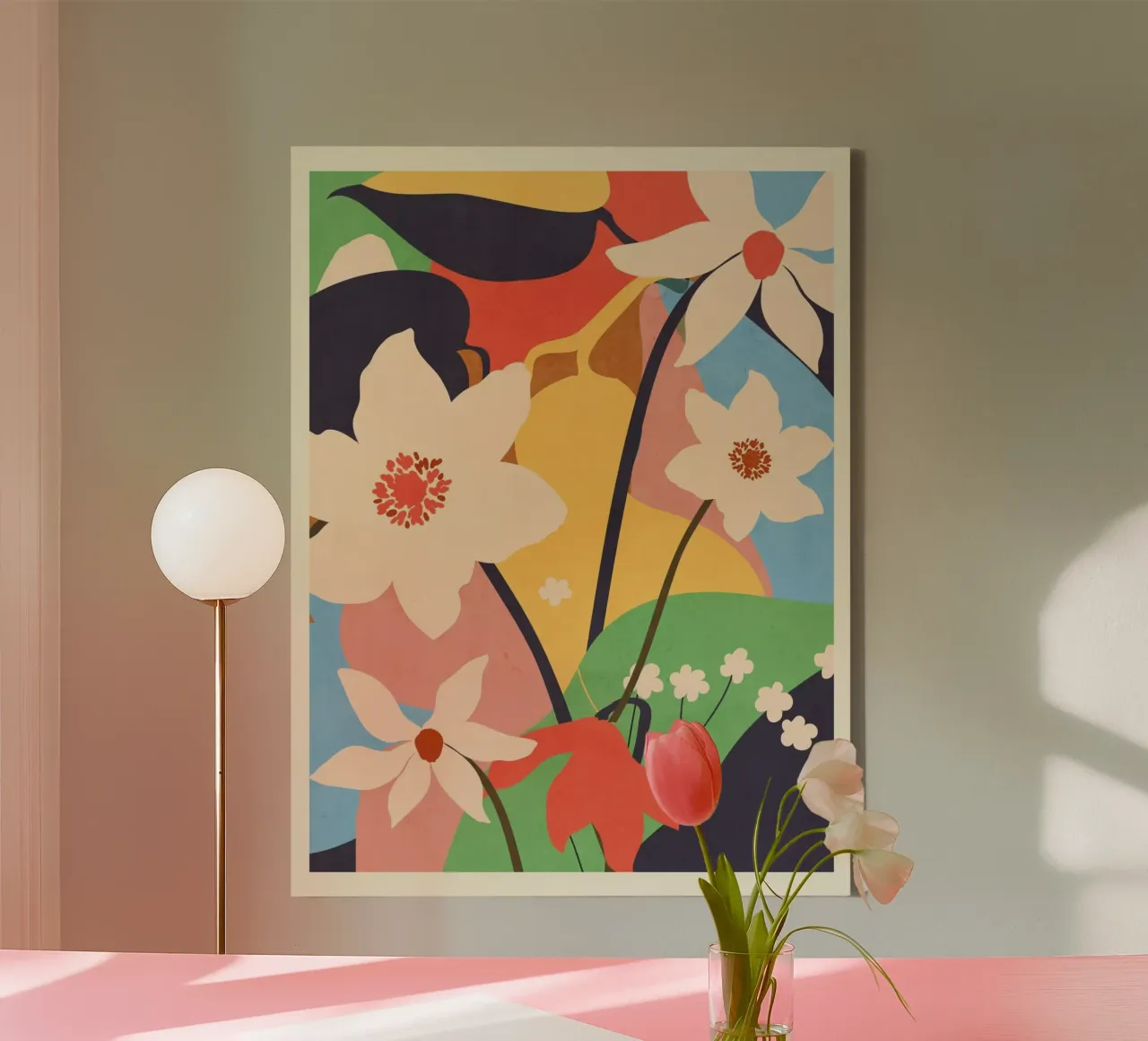 Abstracte kunst landschap bloemen 2 canvas met Baklijst van ThingDesign