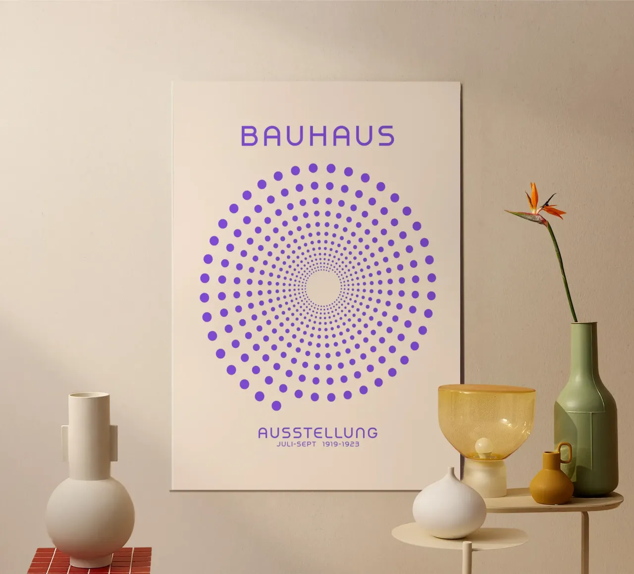 Poster a punti concentrici Bauhaus Illus ottico geometrico viola carta hahnemühle da Grungeo
