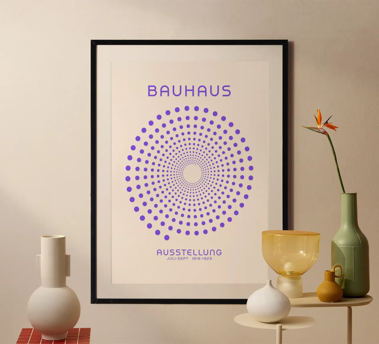 Poster a punti concentrici Bauhaus Illus ottico geometrico viola carta hahnemühle da Grungeo