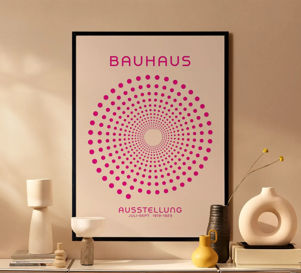 Bauhaus Concentric Dot Poster Rosa caldo Geometrico Op Art Pop carta hahnemühle da Grungeo