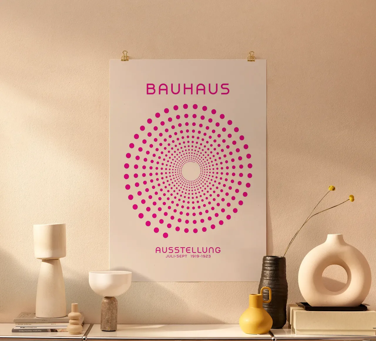 Bauhaus Concentric Dot Poster Rosa caldo Geometrico Op Art Pop carta hahnemühle da Grungeo