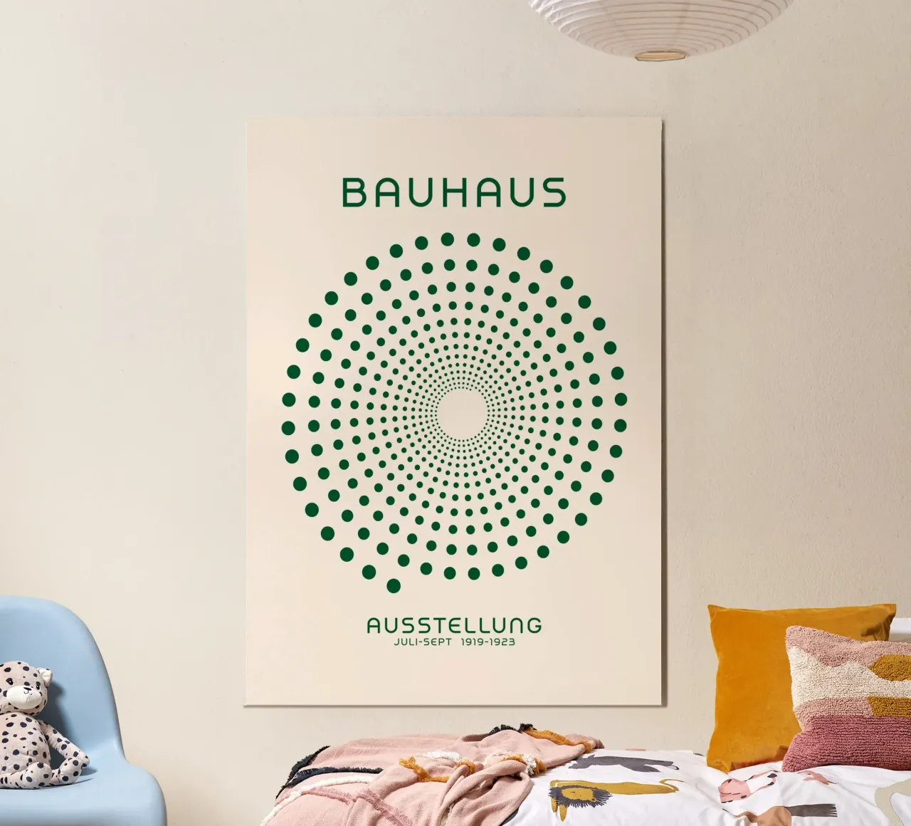 Poster Bauhaus a punti concentrici Verde intenso Geometrico Op Art alluminio dibond da Grungeo