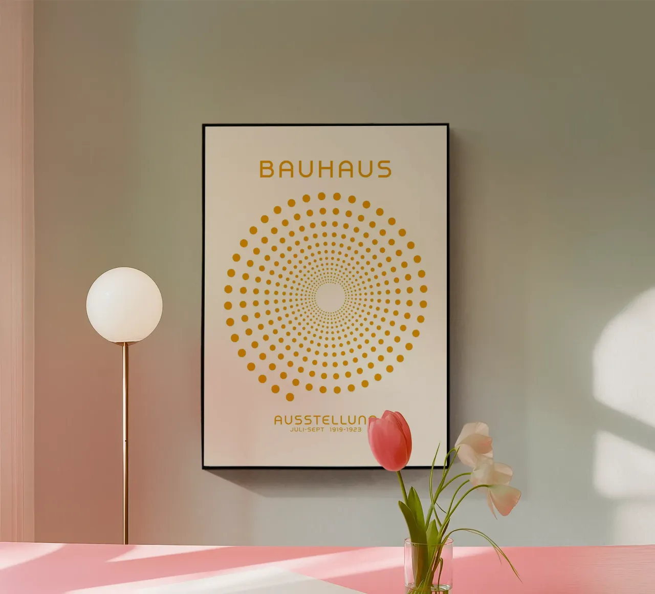 Poster a punti concentrici Bauhaus Giallo Illus ottico geometrico plexiglass da Grungeo